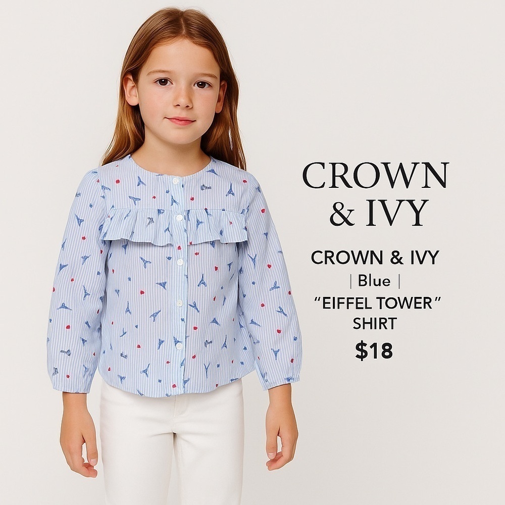 CROWN & IVY | Blue | EIFFEL TOWER SHIRT